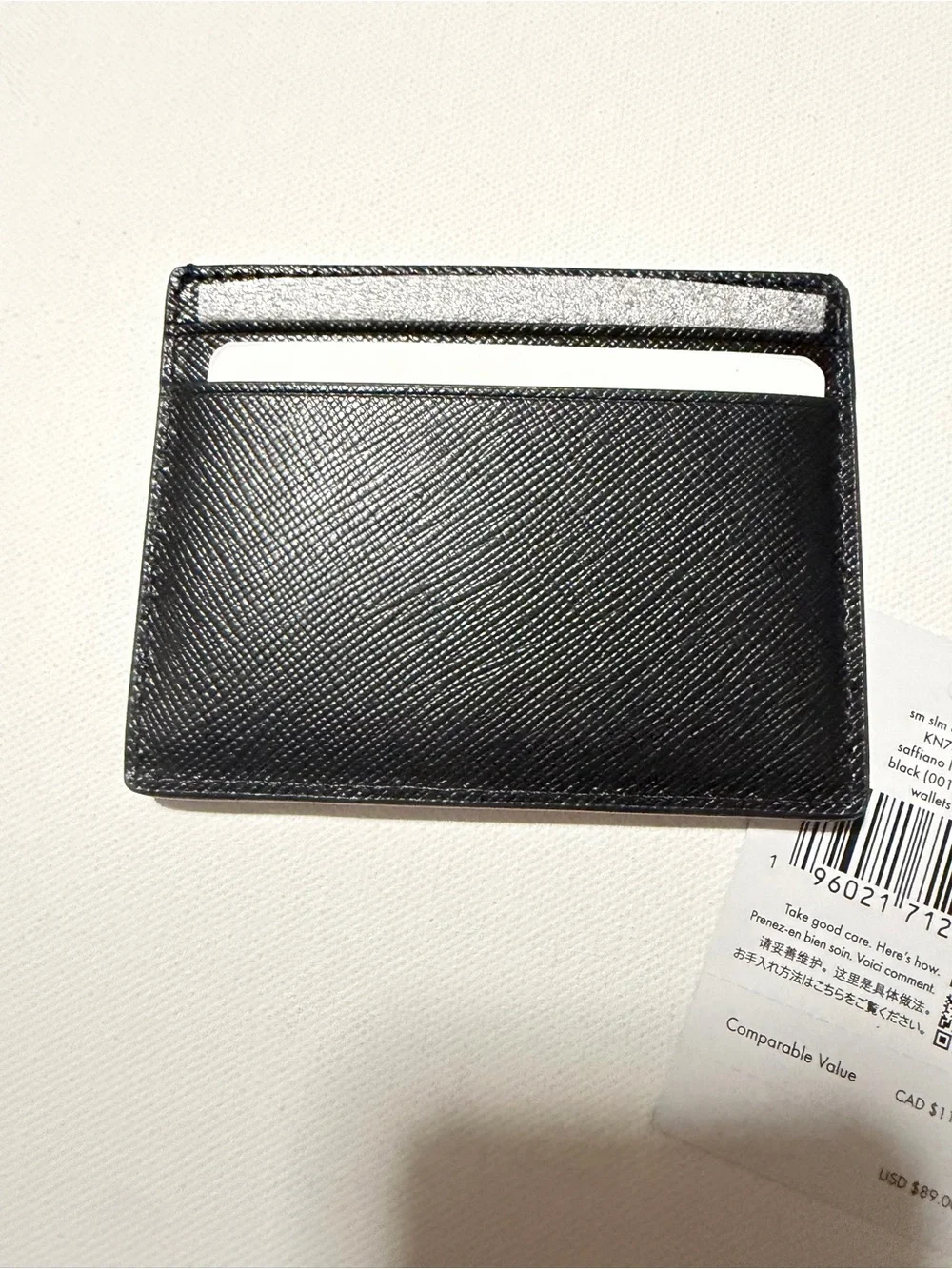 kate spade black Saffiano Leather Card Holder with Gold Logo